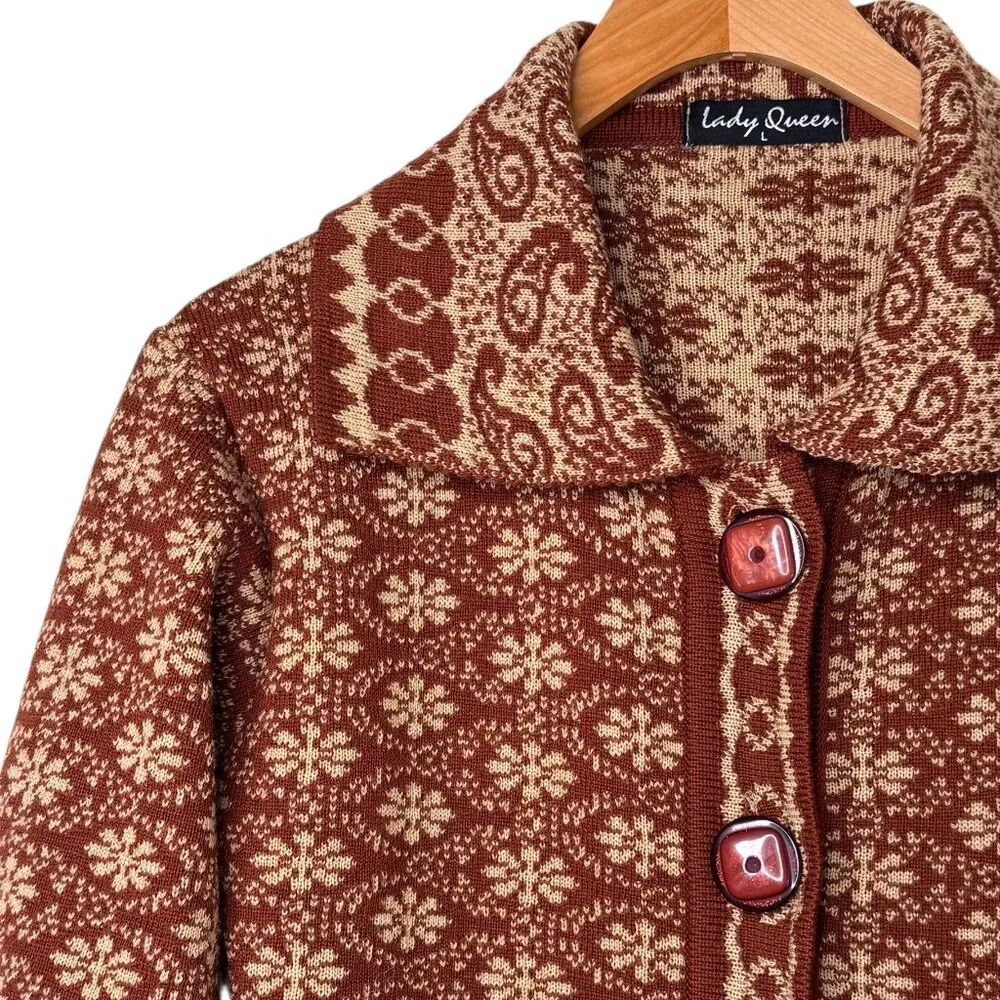 Vintage 90s Lady Queen Knit Cardigan Jacket - Picture 3 of 6